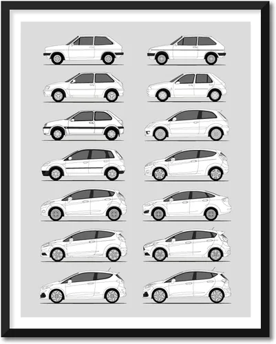 Vista 11 de Idea Network Póster hecho a mano compatible con Ford Print Wall Art Decoración hecha a mano de lo mejor de las generaciones de Ford, Historia Ford