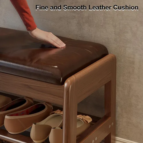 Vista 4 de AQIMUELE Banco pequeño para zapatos, banco de zapatos de 2 niveles con almacenamiento con tapa abatible, zapatero de madera para entrada, pasillo