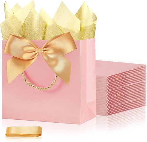Vista 22 de SHIPKEY Paquete de 10 bolsas de regalo verde aguamarina con papel de seda bolsa de regalo de dama de honor de 8 x 4 x 11 pulgadas, bolsa de papel