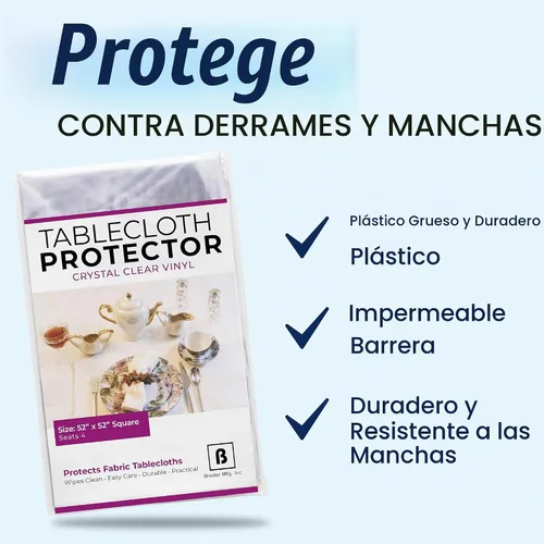 Vista 5 de BRODER MFG. INC. Protector de Mantel de Vinilo Transparente como Cristal (52"x52" Cuadrado) Protector de Mesa/Mantel Transparente Grueso