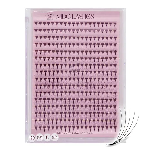 Vista 12 de 500 Extensiones de pestañas listas para colocar en abanico 5D-20D, 0.03-0.05-0.07 de grosor, rizos C/CC/D, 8-18mm Extensiones de pestañas