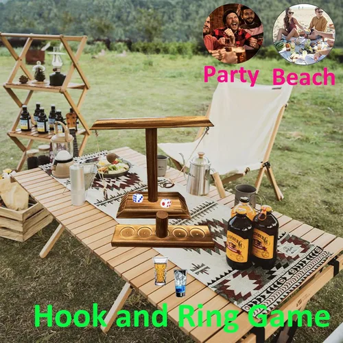 Vista 7 de Juego de lanzamiento de anillos de madera para interiores y exteriores, juego de lanzamiento de anillos para adultos y niños, 9.8 pulgadas