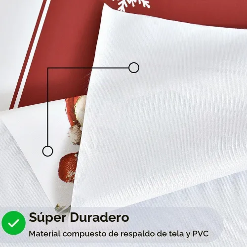 Vista 3 de Mantel de Navidad de vinilo resistente rojo de 54x54 pulgadas, mantel rectangular de Navidad, mantel de PVC reutilizable, impermeable, plegable