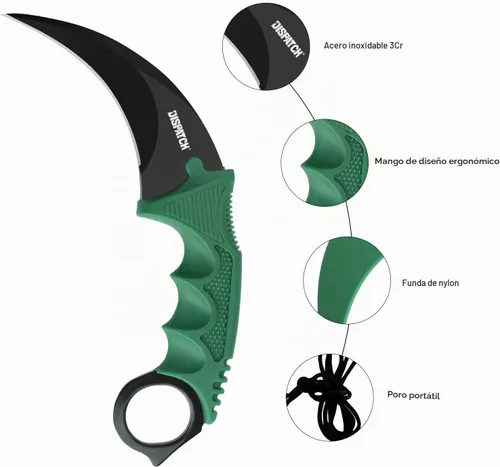 Vista 6 de Dispatch Karambit - Cuchillo táctico de hoja fija para acampar, cuchillo de caza al aire libre, cuchillos de tienda con funda y cable, adecuado
