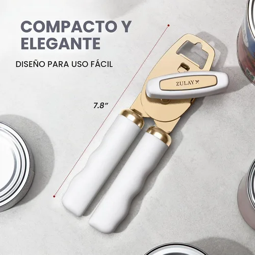 Vista 2 de Zulay Kitchen Abrelatas manual de acero inoxidable resistente con abridor de botellas, abrelatas manual a prueba de óxido con perilla giratoria