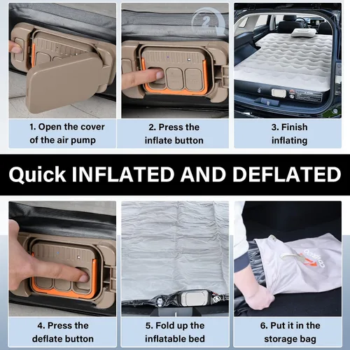Vista 4 de Coverado Colchón de aire para SUV, colchón de aire auto inflable de un clic con bomba inalámbrica integrada y función de luz, cómodas camas de viaje