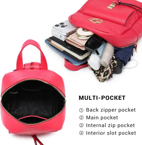 Vista 4 de MKP - Mochila pequeña para mujer, bolso de hombro con borla y dije, Magenta, Mochilas Daypack