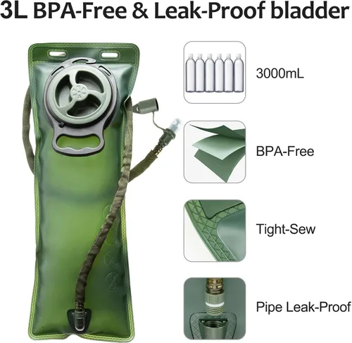 Vista 2 de Mochila de hidratación táctica con vejiga de agua de TPU 3l: Senderismo MOLLE Bolsa de día militar para caza para hombres y mujeres