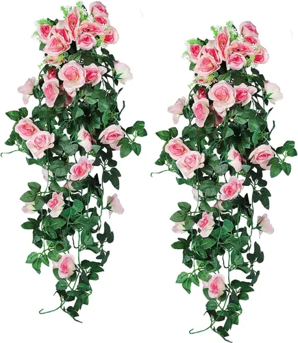 Vista 11 de RECUTMS - Guirnalda de flores artificiales colgantes de rosas negras, 2 guirnaldas florales falsas de 3.3 pies con 30 luces LED para pared