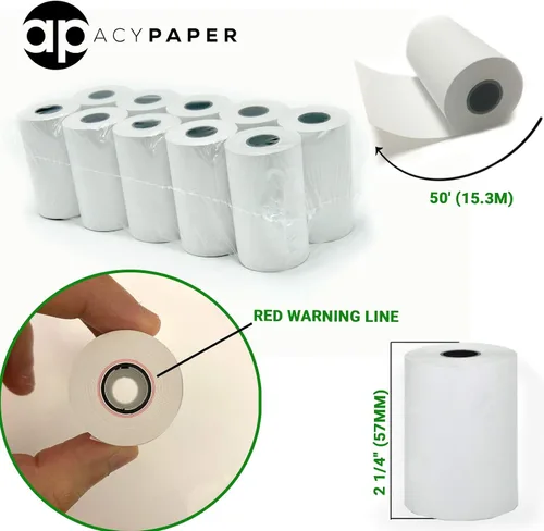 Vista 2 de ACYPAPER, Papel Térmico de 2 1/4" x 50' Verifone Vx520 Ingenico ICT220 ICT250 FD400 (10 Rollos)