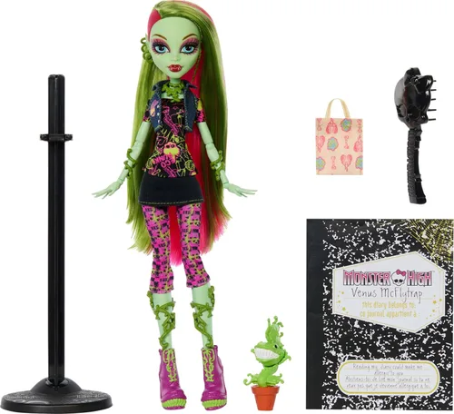 Vista 5 de Monster High Muñeca Boo-riginal Creeproduction, Venus McFlytrap - Reproducción coleccionable con soporte para muñecas, diario y Pet Chewlian