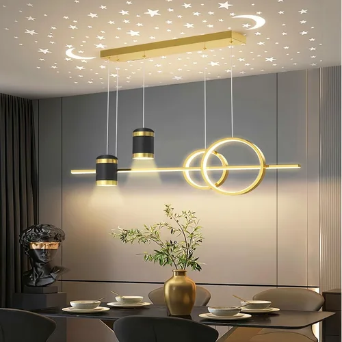 Vista 9 de Lámparas colgantes LED modernas para isla de cocina, lámpara lineal LED regulable con control remoto, lámpara de iluminación de isla negra de 39