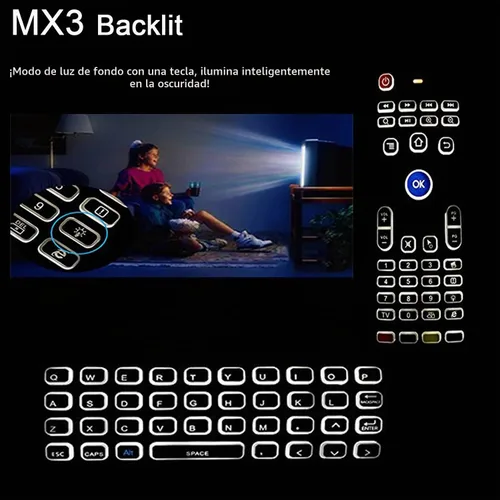 Vista 2 de Air Mouse, MX3 Pro - Mini teclado retroiluminado con control remoto, mini teclado inalámbrico y control remoto de ratón de aire de aprendizaje IR