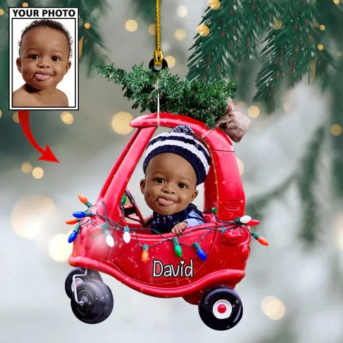 Vista 4 de IZI POD Foto personalizada con nombre de adorno de bebé, adorno personalizado de automóvil de Navidad para decoración de árbol de Navidad, regalo