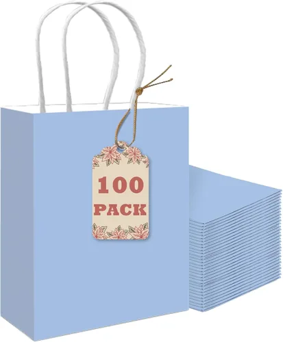 Vista 14 de qiqee Bolsas de regalo pequeñas de papel multicolor con asas a granel para fiesta arcoíris - 8.3"x6"x3.15" 100 piezas