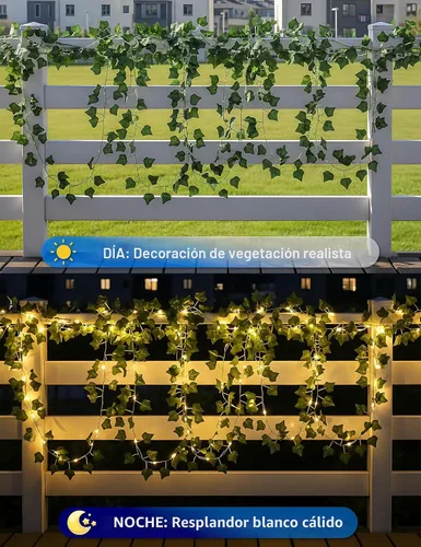 Vista 2 de suddus Cadena de luces solares de hiedra, 33 pies, 100 enredaderas LED con Ivy