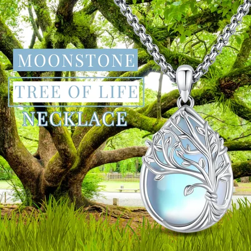 Vista 7 de Regalos de joyería collar del árbol de la vida de plata esterlina, concha de abulón, ópalo, piedra lunar, ónix negro, turquesa, malaquita, cristal