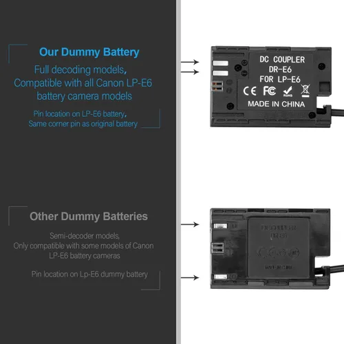 Vista 4 de FOMITO Batería ficticia USB-C Type-C PD/PS a LPE6 ACK-E6 para Canon EOS 5DS, 5DSR, 5D Mark II, 5D Mark III, 5D Mark IV, 60D, 60Da, 6D, 70D, 7D, 7D