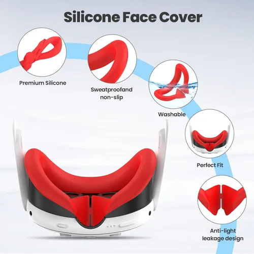 Vista 4 de 3PCS Face Pad Cover Compatible with Meta Quest 3, Silicone Face Cushion Cover Washable Soft VR Accessories Case Light Blocking Nose Pad Compatible