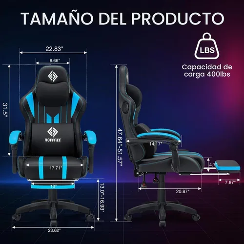 Vista 2 de HOFFREE Silla Gaming con Luces LED RGB de Ritmo Musical y Altavoces Bluetooth Silla Ergonómica de Gaming para Computadora con Masaje y Reposapiés
