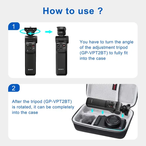 Vista 2 de XANAD Estuche de viaje para cámara Sony ZV-1F / ZV-1 / ZV-1 II con kit de accesorios Vlogger, trípode (GP-VPT2 BT) y micrófono, con correa