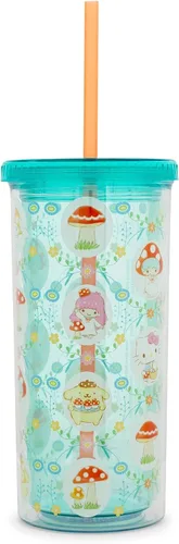 Vista 2 de Silver Buffalo Sanrio Hello Kitty and Friends - Taza de plástico para carnaval con tapa resistente a derrames y popote reutilizable, capacidad