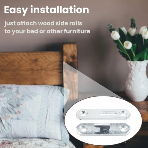 Vista 3 de Antrader Juego de 4 sujetadores de riel de cama de 3 pulgadas, accesorios de conexión de riel de cama de madera, gancho redondo de zinc para cama
