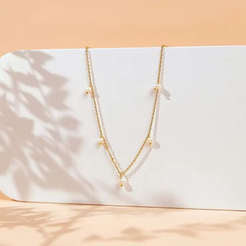 Vista 4 de PAVOI 14K Gold Plated Station Necklace - Simulated Diamond Layering Necklaces - Womens CZ Chain