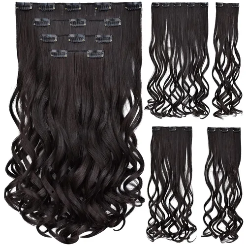 Vista 15 de Extensión de cabello negro oscuro, extensiones de cabello con clip de 22 pulgadas