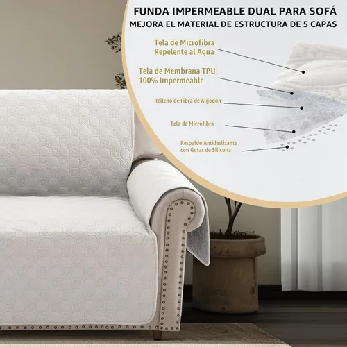 Vista 4 de PrinceDeco Funda para Silla y Sofá Impermeable Funda de Sillón Sofá Antideslizante Funda de Sofá Protector de Muebles con Correas Elásticas