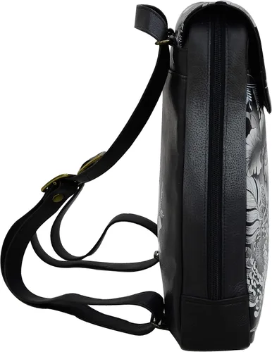Vista 3 de Anuschka Mochila con solapa convertible grande de cuero genuino para mujer - Pintada a mano