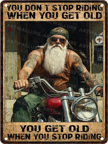 Vista 15 de ARTWALLURE Letrero de metal vintage de motocicletas con texto en inglés «Girl Biker No One is Perfect Except Woman Rides» para cafetería, bar