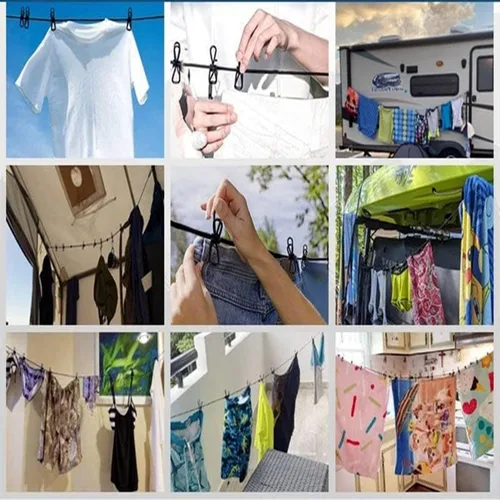 Vista 7 de ALINNA Tendedero portátil retráctil negro, resistente al viento, con 12 pinzas para la ropa para secar en interiores, accesorios de campamento al