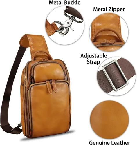 Vista 6 de Bolso bandolera de cuero genuino para hombres y mujeres, mochila bandolera de cuero vintage para iPad Pro de 11 pulgadas