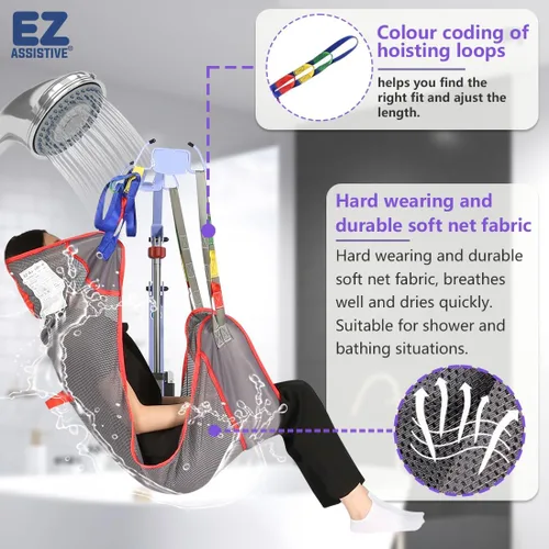Vista 5 de EZ Assistive Eslinga universal de elevación de pacientes de cuerpo completo para elevación o traslado de pacientes, honda de elevación con tela