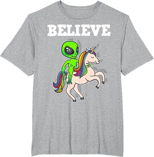 Vista 50 de Believe Space Alien Riding Unicorn - Camiseta de regalo divertida, Negro, S