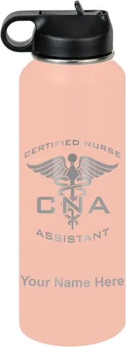 Vista 61 de LaserGram Botella de agua personalizada, asistente de enfermería certificada por la CNA, acero inoxidable de doble pared aislada al vacío con popote