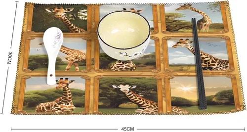 Vista 2 de Animal Giraffe Placemats Set of 6 Resistant Table Mats Washable Place Mats for Dinner Party Table Decoration