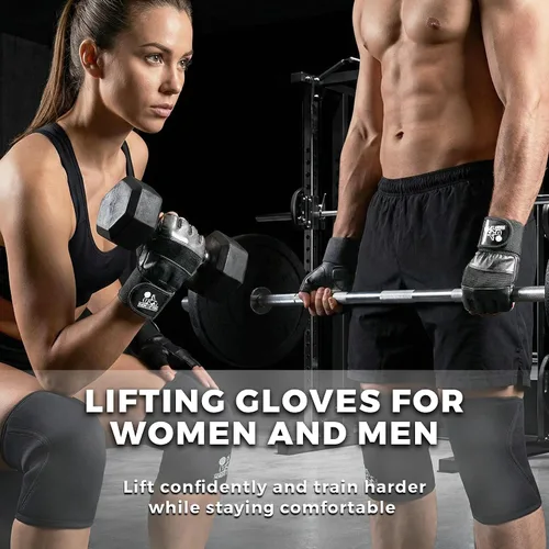 Vista 3 de Nordic Lifting Guantes de levantamiento de pesas con muñequeras de 12 pulgadas, guantes de entrenamiento con soporte para la muñeca para hombres