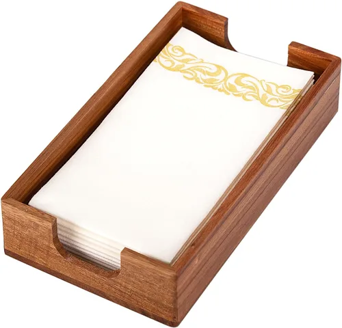 Vista 9 de Servilletero de cóctel de acacia para mesa, servilletero de madera, bandeja cuadrada plana para servilletas de bebidas, portaservilletas de cóctel