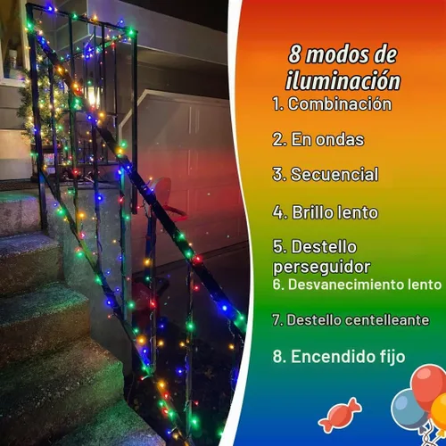 Vista 3 de QITONG Guirnalda de 500 luces LED de Navidad de 165 pies para exteriores, impermeable, luces multicolor con 8 modos, cable verde, luces parpadeantes