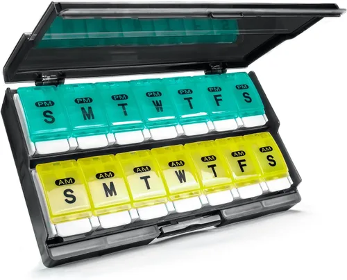 Vista 9 de Pastillero semanal extra grande 2 veces al día – Remtise Am/Pm, organizador diario de medicamentos, pastillero de 7 días con botón para pastillas