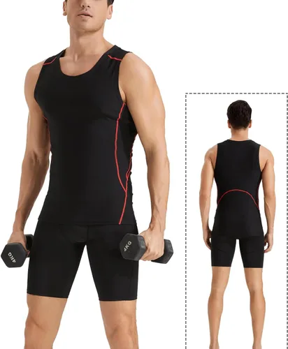 Vista 2 de Paquete de 5 camisetas de compresión atléticas para hombre, sin mangas, para correr, baloncesto, entrenamiento, capa base