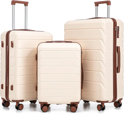 Vista 67 de Merax 3 piezas expandible ABS Hardshell equipaje Sets Spinner Wheel Maleta TSA Lock Suit Case, Apertura frontal negra, Juego de 2 piezas, Maleta
