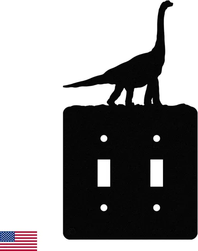 Vista 21 de Brachiosaurus Dinosaur - Placa de pared dúplex individual (potencia única, negro) American Steel Decorative Electrical Covers, 1-gang Outlet