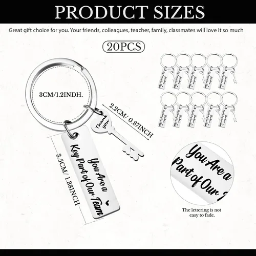 Vista 2 de Junkin 20 Pcs Thank You Keychain Gifts for Team Employee Appreciation Keychain Gifts for Women Men Staff Teacher Retirement