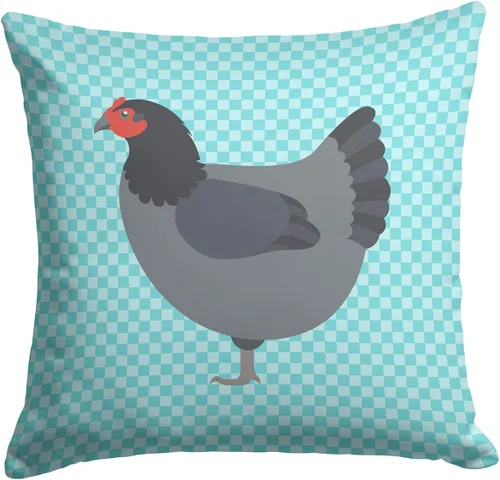 Vista 369 de Caroline's Treasures BB8163PW1414 Beltsville - Almohada decorativa de tela a cuadros pequeños, color blanco, pavo y gallina azul, lavable a máquina