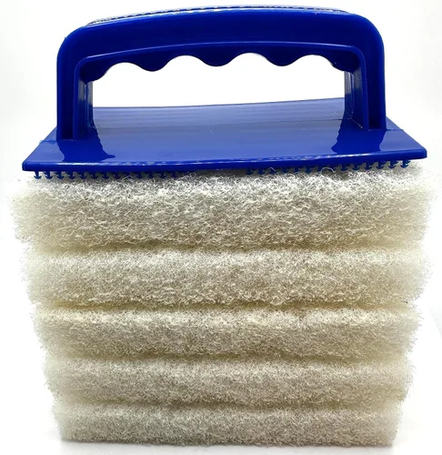 Vista 6 de Limpiador de baño con mango de 6 piezas, cepillo de esponja de limpieza resistente, almohadillas de limpieza para baño, blanco, antiarañazos, quitar