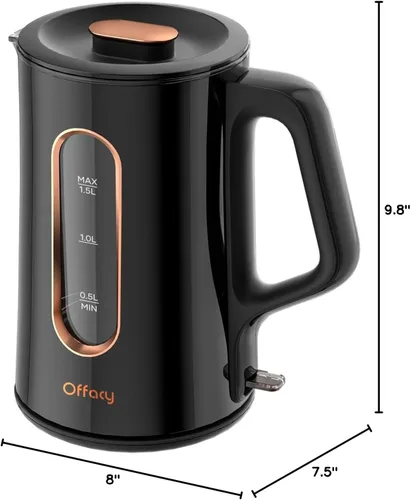 Vista 7 de OFFACY Hervidor eléctrico, interior de vidrio de doble pared, olla calentadora de agua caliente, 1.5 litros, 1200 vatios para hervir rápidamente, 53