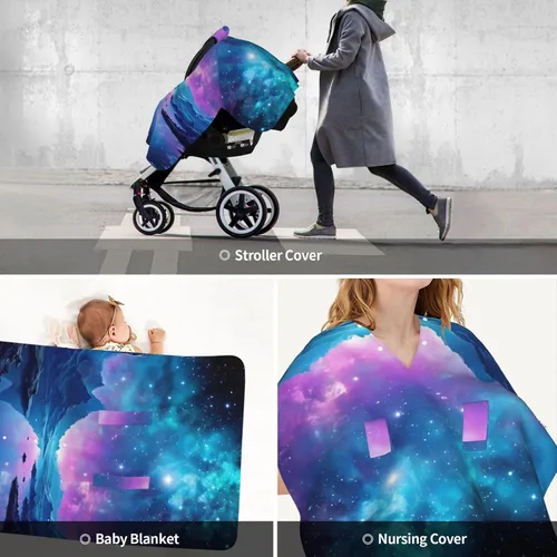 Vista 9 de Baby Car Seat Canopy Cover for Mom, Soft Breathable Nursing Breastfeeding Covers Multi Use Stroller Sun Shade Newborn Shower Gift，Cool Star River